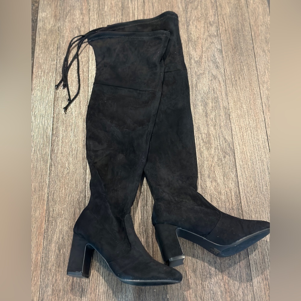 Womens Black Faux Suede Over The Knee thigh high heeled boots sz 8.5, GUC